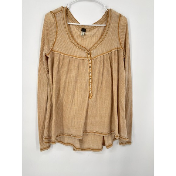 Free People Women's Oversized Long Sleeve Waffle Thermal Lagen Relaxed Top‎ S - Picture 1 of 7